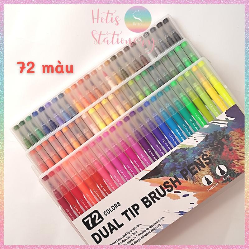 Bút lông hai đầu nắp trong, tô màu vẽ tranh gốc nước Dual tip brush pen - Bộ 48/60/72/100 màu