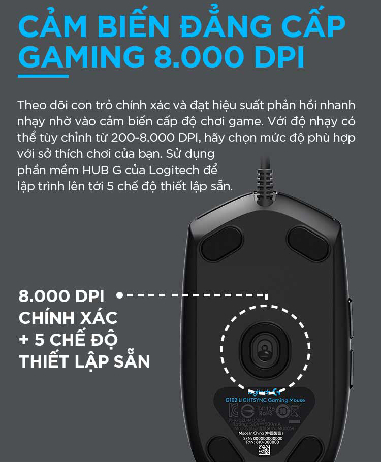 Chuột Gaming Logitech G102 Gen 2 Lightsync - Hàng Chính Hãng