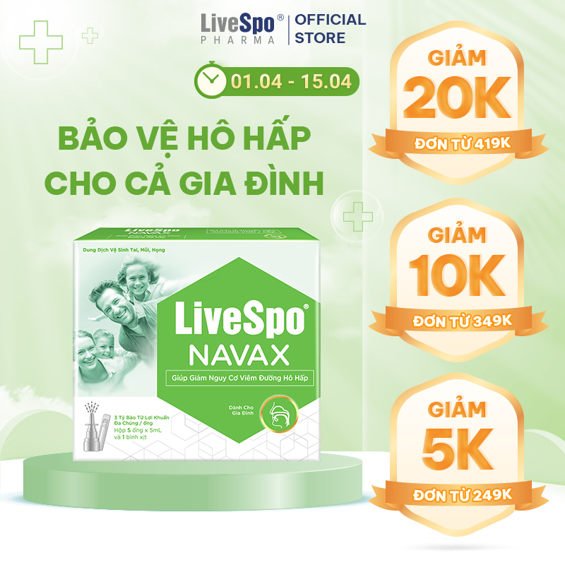 Nước muối rửa mũi bào tử lợi khuẩn LiveSpo Navax Family - Dành cho gia đình 5 ống x 5ml