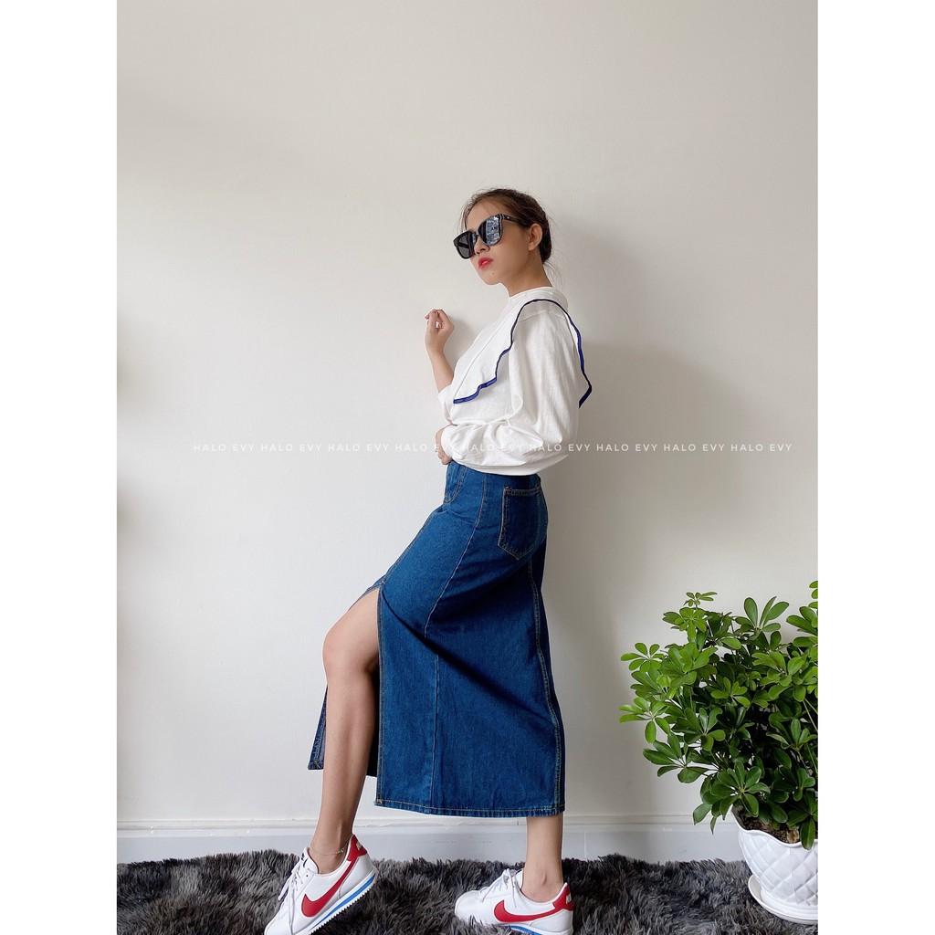 Chân Váy Phong Cách Hàn Quốc - Denim Chữ A Lưng Cao Ôm Dáng Xinh Xắn