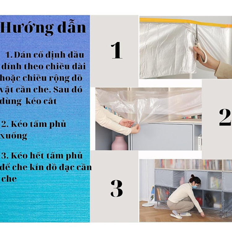 Màng bọc nilon che bụi đa năng, che phủ, ngăn bụi, chống ẩm mốc, giữ mới, bảo vệ nội thất,che chắn sơn, sơn nội thất, nilon bọc hàng, chắn sơn oto, có 1 đầu dán
