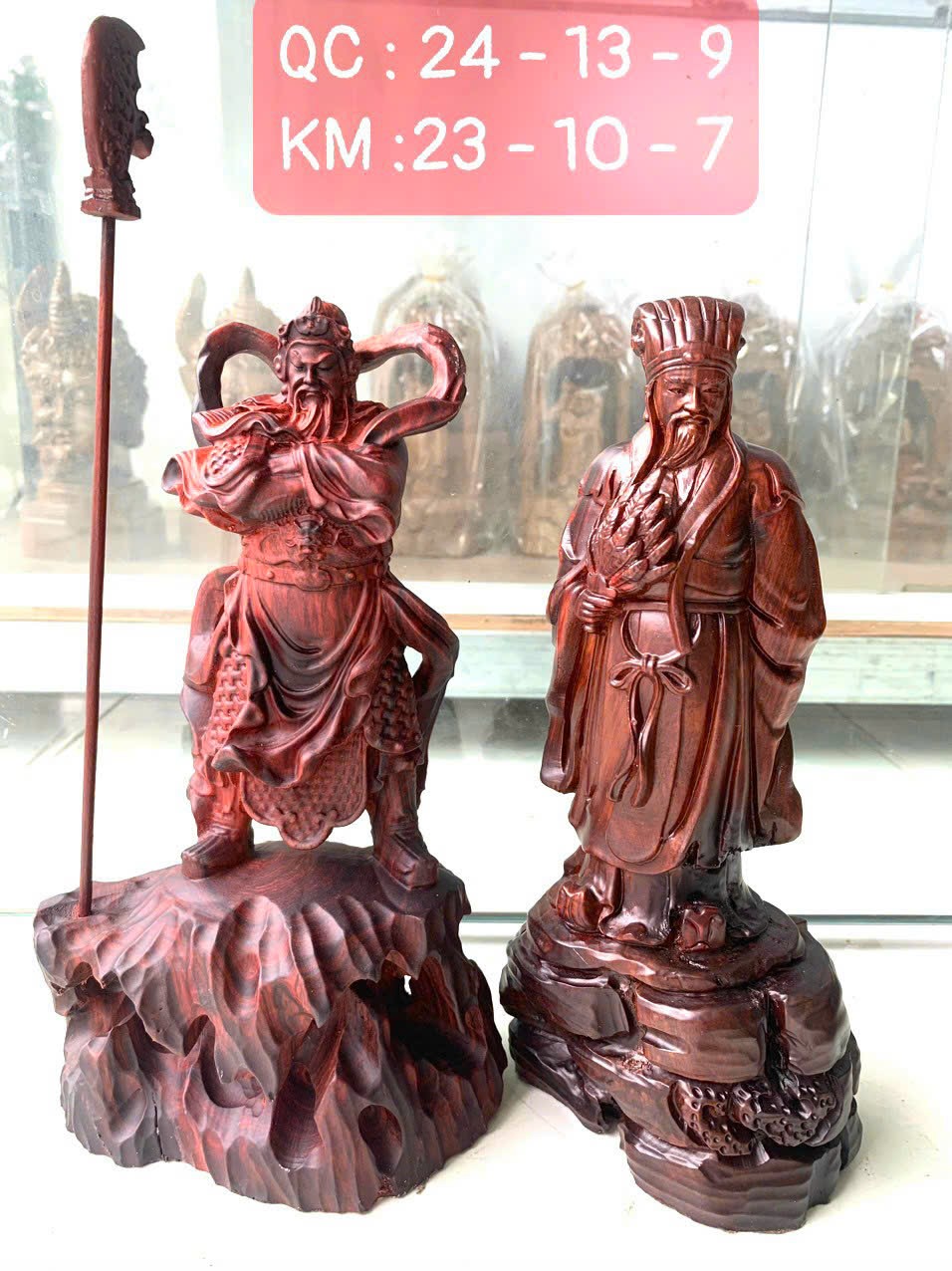 Cặp quan văn quan võ khổng minh gia cát lượng và quan công bằng gỗ trắc đỏ đen đẹp long lanh