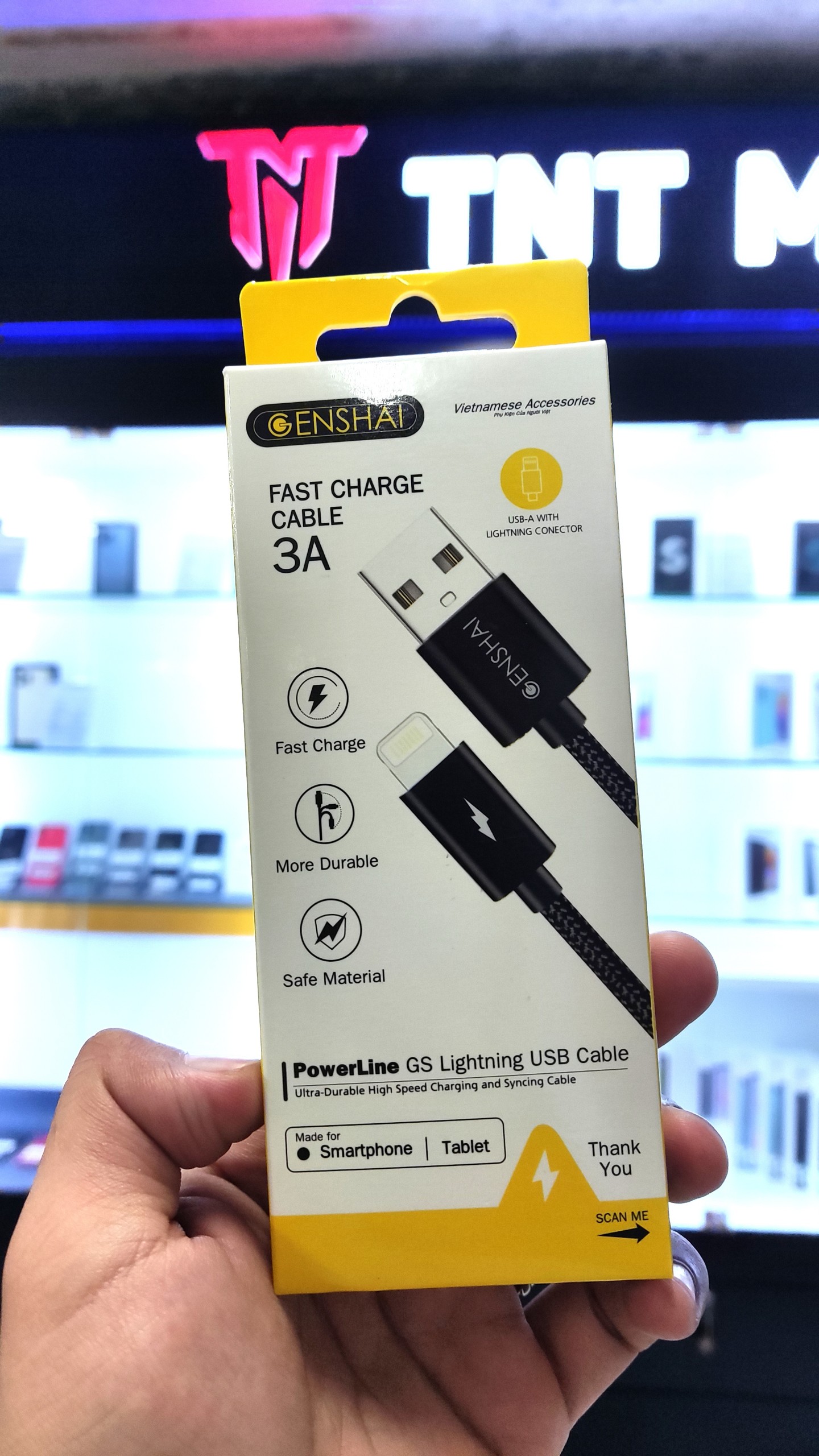 Cáp sạc nhanh Cho Iphone ipad 3A đèn Led Genshai GL9 dù 1m - hàng chính hãng