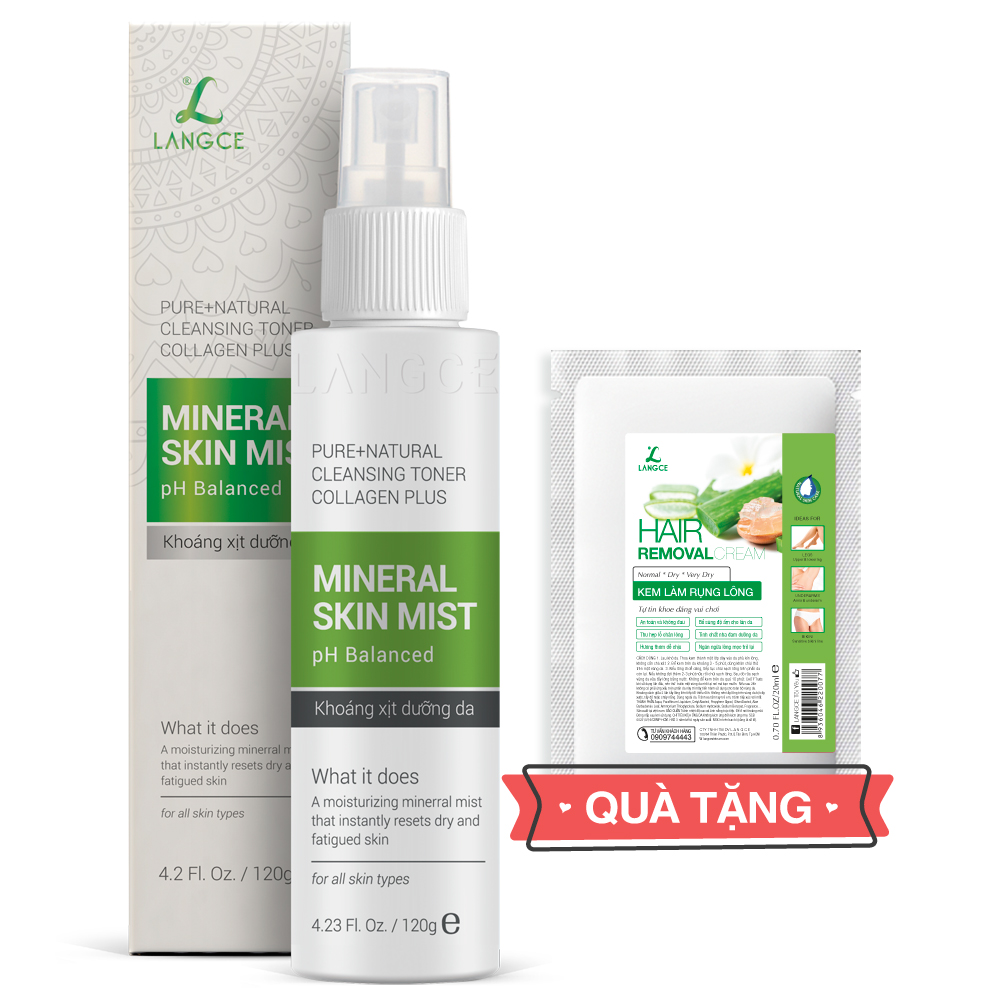 Xịt Khoáng Cấp Dưỡng Ẩm 120ml Da Khô - Tem Xanh TẶNG Kem Làm Rụng Lông Trắng Da 20ml LANGCE