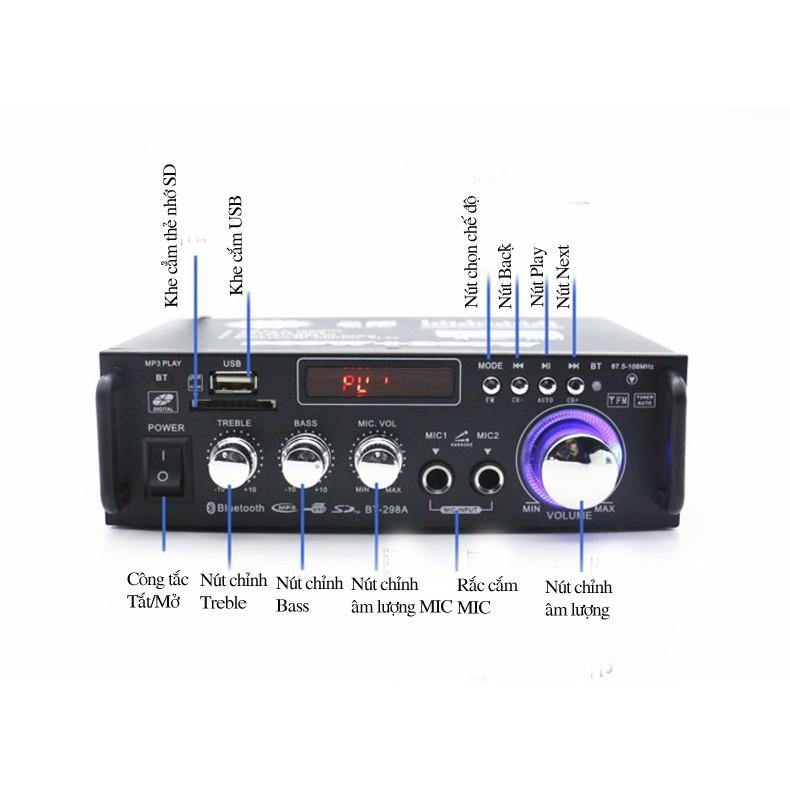 Bộ Ampli Mini Blutooth sử dụng nguồn AC 220v hoặc DC 12V tích hợp 2 cổng MIC -dc2876