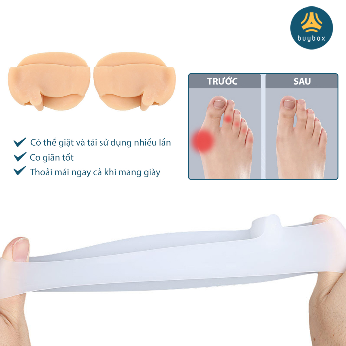 Combo 2 cặp dụng cụ chỉnh hình ngón chân cái bị vẹo Hallux Valgus chất liệu nhựa PC và vớ silicone SEBS - Buybox