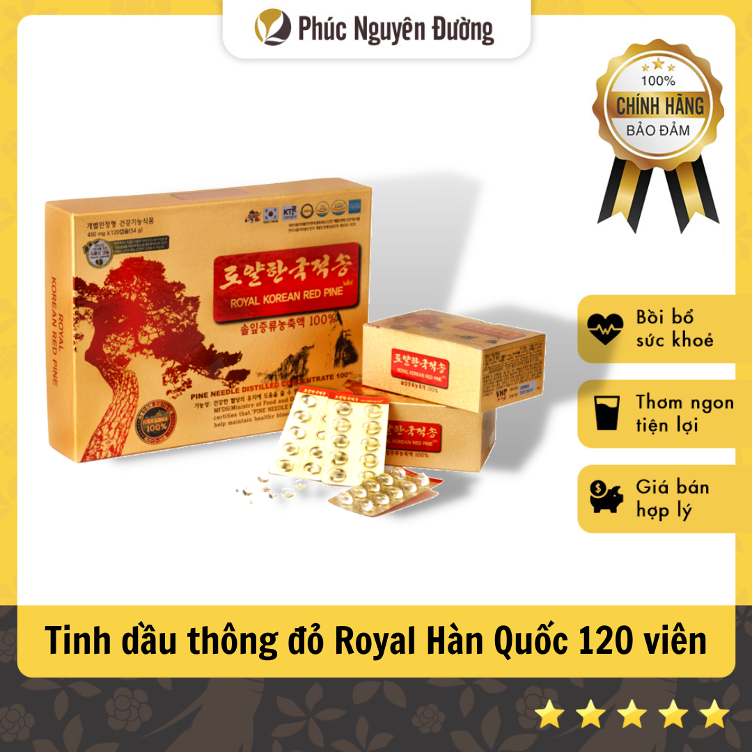 Tinh dầu thông đỏ Hàn Quốc Royal Korean Red Pine - 450mg x 120 viên nang, hỗ trợ giảm mỡ máu, tiểu đường, phòng đột quỵ