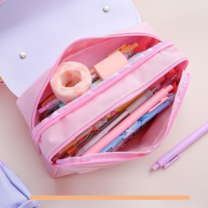 Hộp Bút Vải Nhiều Ngăn Cho Bé Gái Có Quai Xách BU11