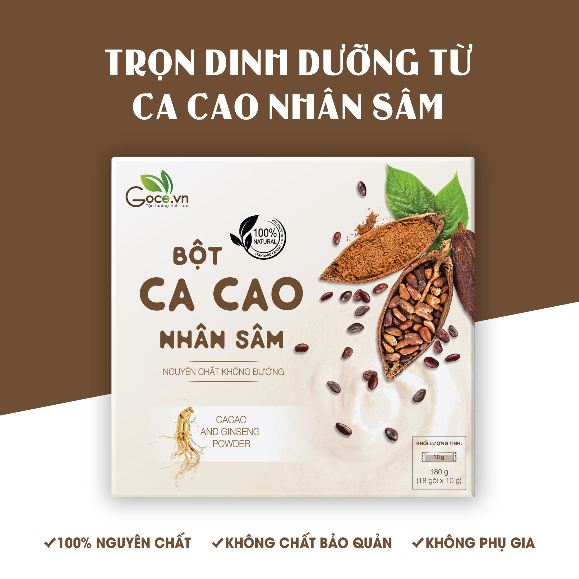 Bột ca cao nhân sâm Goce - 180g (18 gói x 10g)