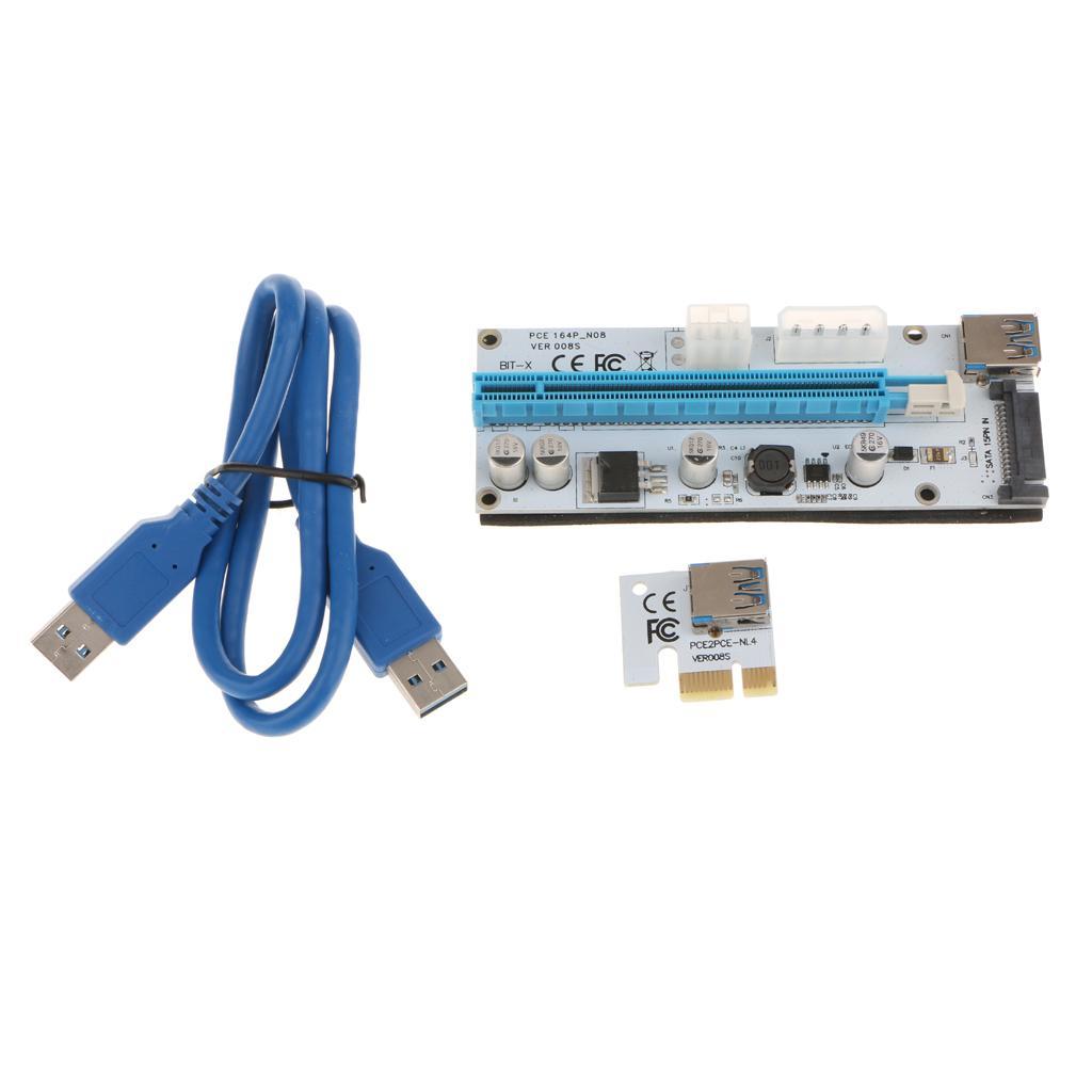 008S PCI-E Express 1x to16x Extender Riser Card Adapter with USB3.0 Cable