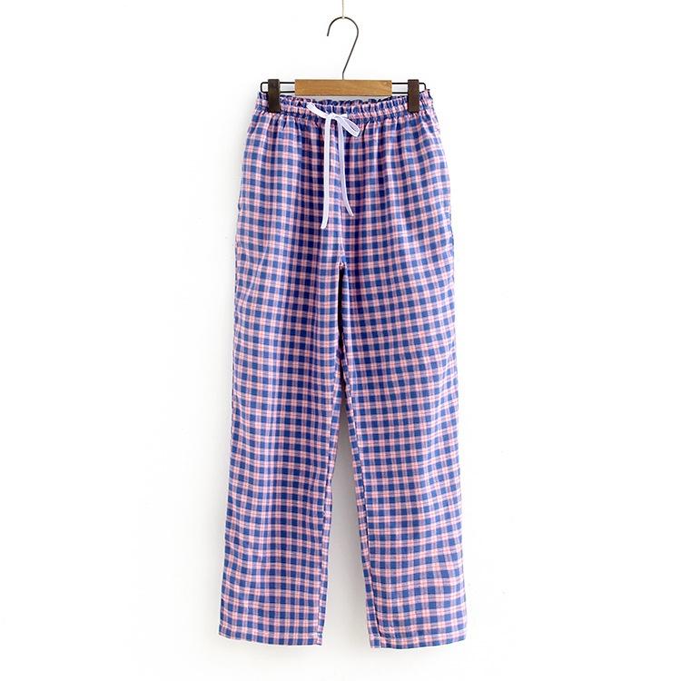 Quần dài nữ mặc nhà vải cotton mềm mát họa tiết kẻ (C344