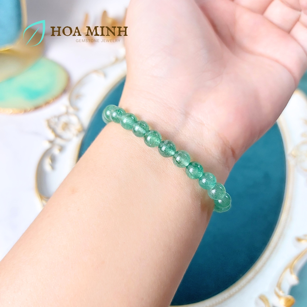 Vòng tay phong thủy đá Thạch Anh Dâu Xanh 6.6 li, hợp mệnh Mộc Hỏa