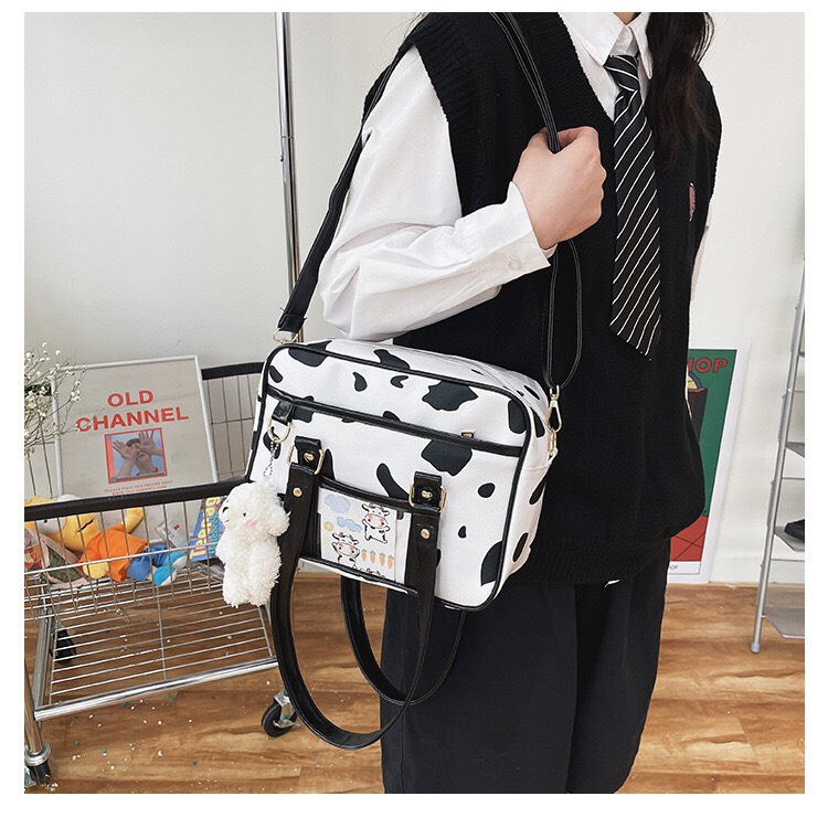 Túi đeo chéo bò sữa  vải Canvas in bò trắng đen thời trang Ulzzang Unisex - B100