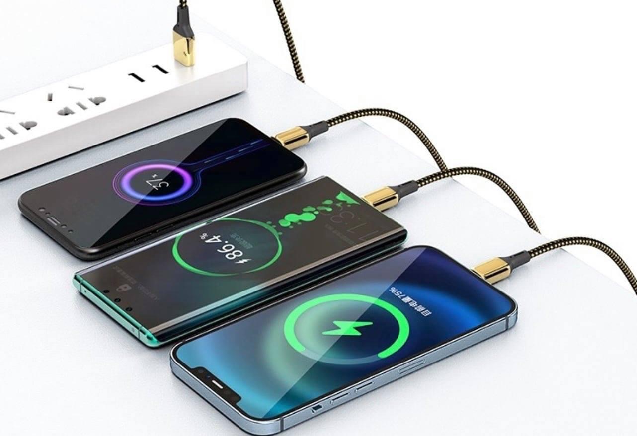 Wiwu Cable Gold GD-104 3 In 1 Cho Mọi Thiết Bị Smart Phone Máy Tính Bảng, IPhone, IPad Cáp Sạc Nhanh 3 Đầu Mạ Vàng 18K - Hàng Chính Hãng