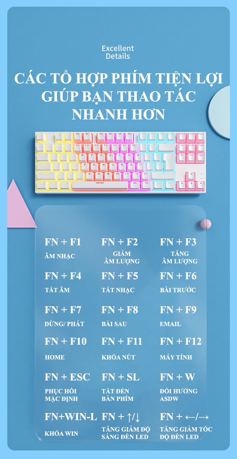 Bàn phím cơ ZIFRIEND KA802 sử dụng Blue Switch thiết kế mini nhỏ gọn chỉ 87 phím với keycap pudding xuyên led cực đẹp - Hàng Chính Hãng