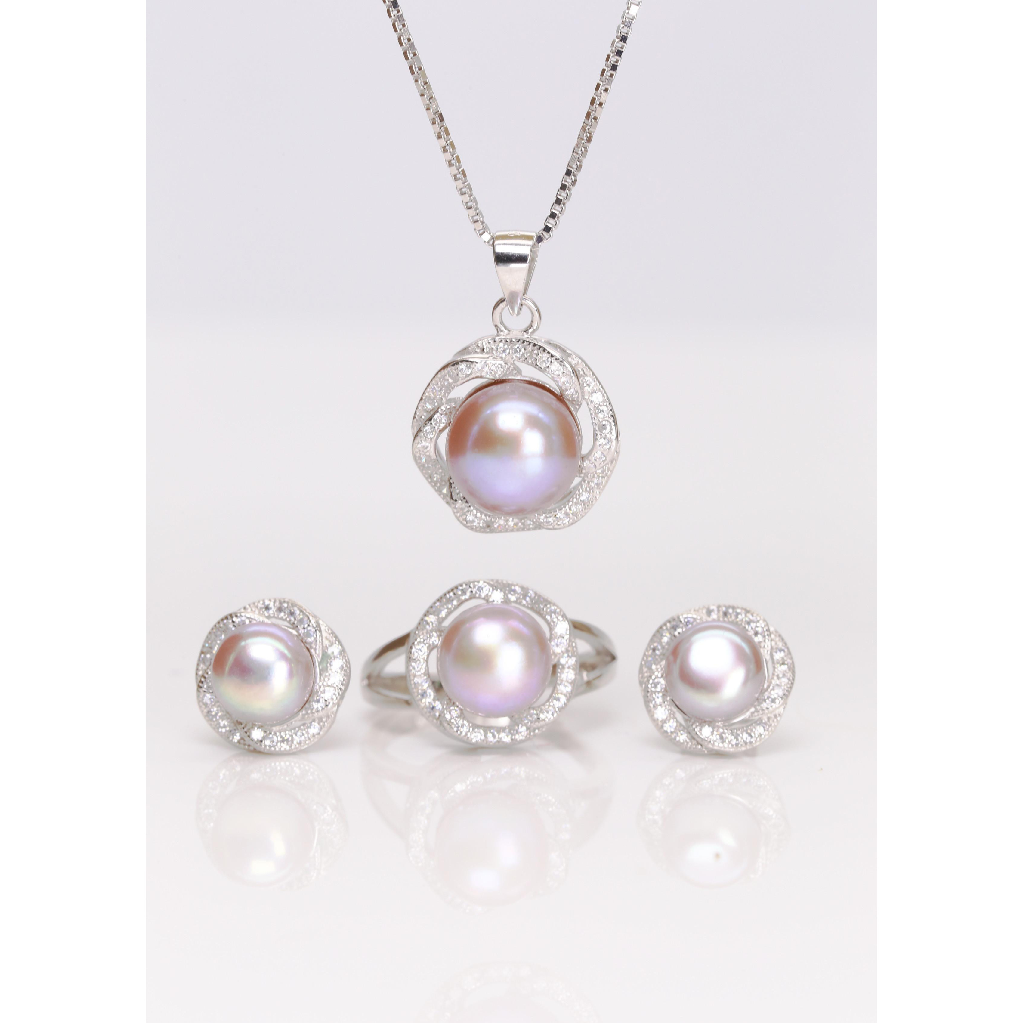 Bộ trang sức Ngọc Trai Thiên Nhiên T4 Màu Tím Bảo Ngọc Jewelry