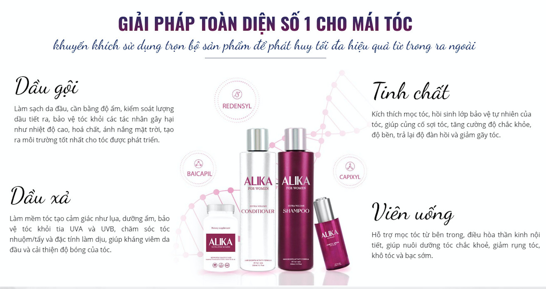 Dầu Gội Alika for women, Ngăn Rụng Tóc Gàu Ngứa Da Đầu , Dưỡng Mọc Tóc Mềm Mượt , Chai 300ml