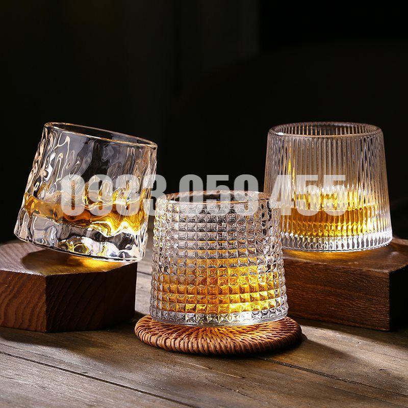 Ly rock thủy tinh pha lê đế xoay 360 độ, cốc uống whisky rượu tây 160ml wine glass