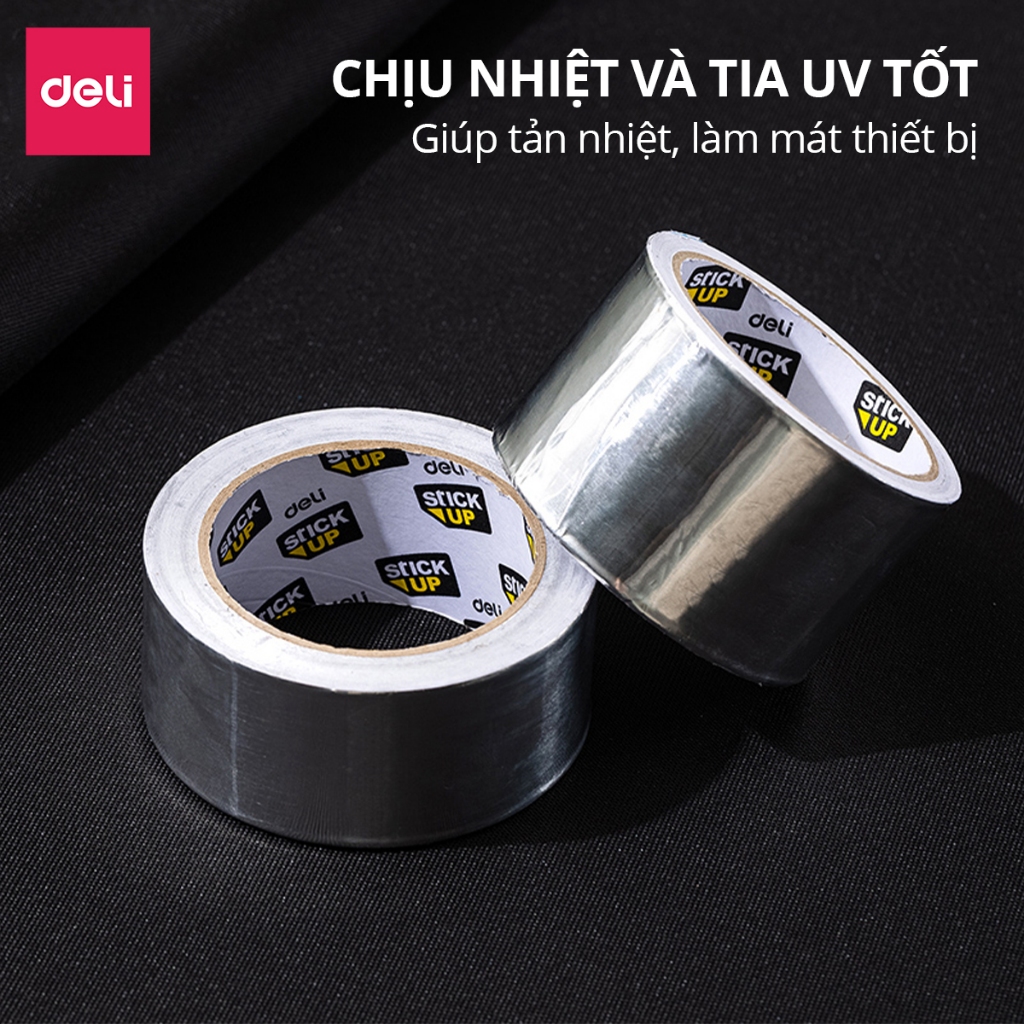 Băng dính nhôm băng keo bạc 10/20m Deli - Băng keo nhôm siêu dính dẫn diện chống nước chống ẩm cách nhiệt cho gia đình