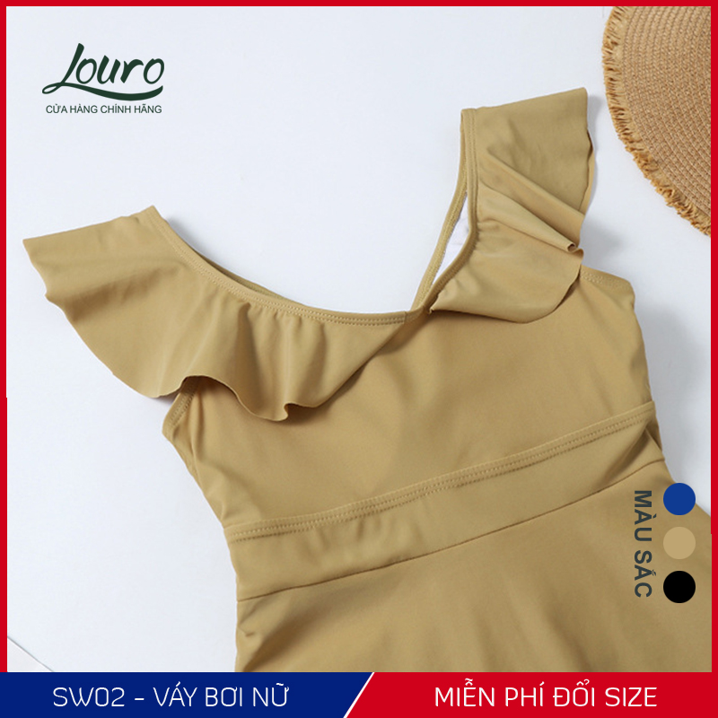 Áo bơi nữ 1 mảnh liền kín đáo Louro, kiểu bikini đi biển tay ngắn chun eo phong cách đồ bơi hàn quốc - SW02
