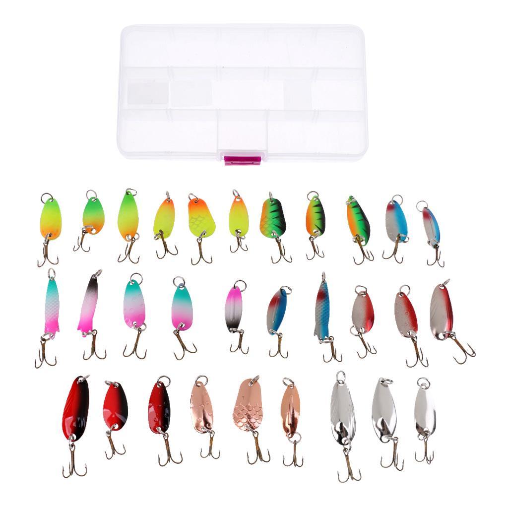 10Pcs/30Pcs Metal Fishing Lures with Treble Hooks - Assorted Spoon Baits for Bass Salmon Trout