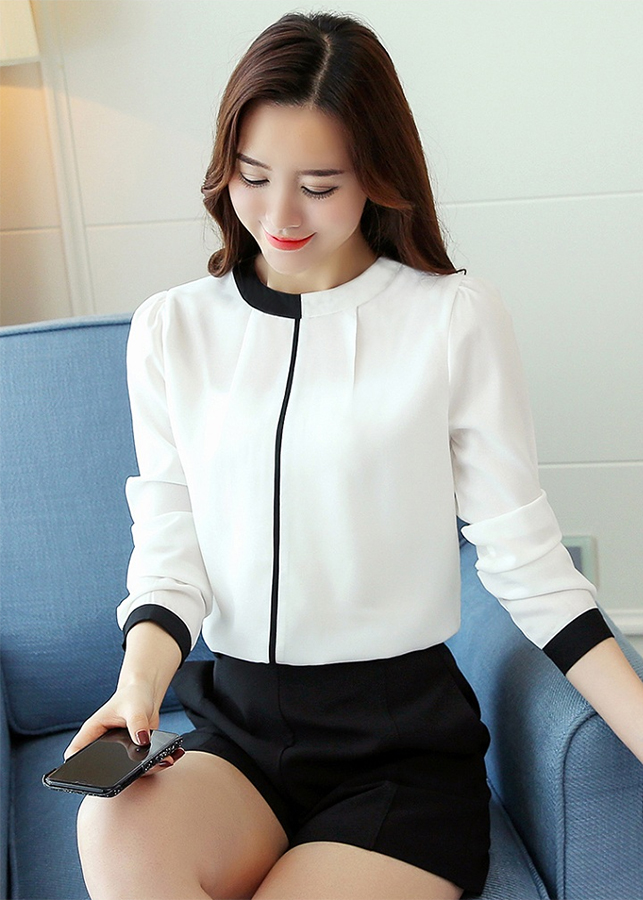 Áo Sơ Mi công sở tay dài phối đen