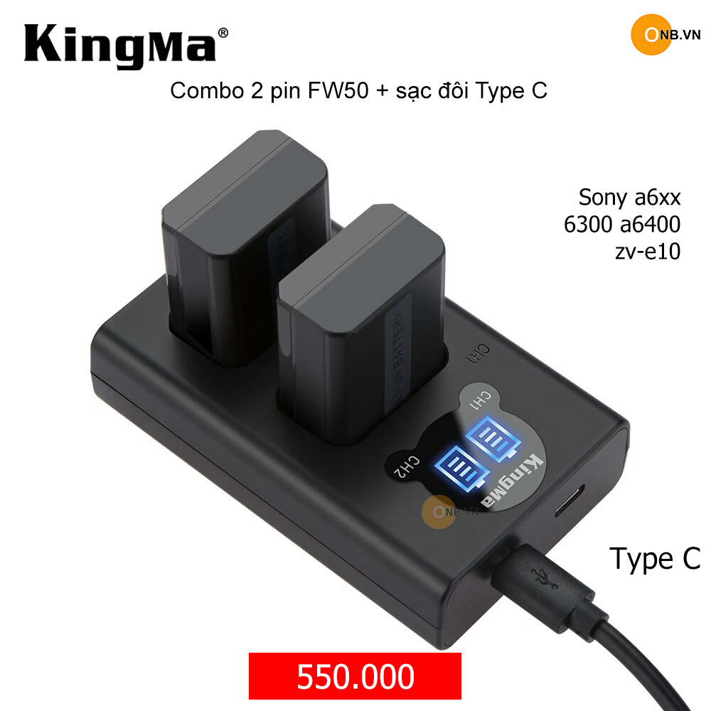 Combo 2 pin Kingma FW50 kèm sạc So-ny Alpha a6xxx ZVE10 a7ii