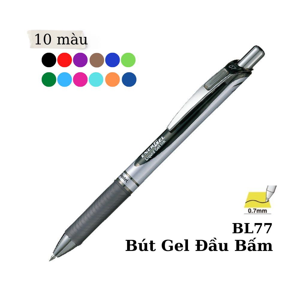 Bút Ký Mực Gel Pentel Energel BL77 Ngòi 0.7mm | 12 Màu Mực Sống Động