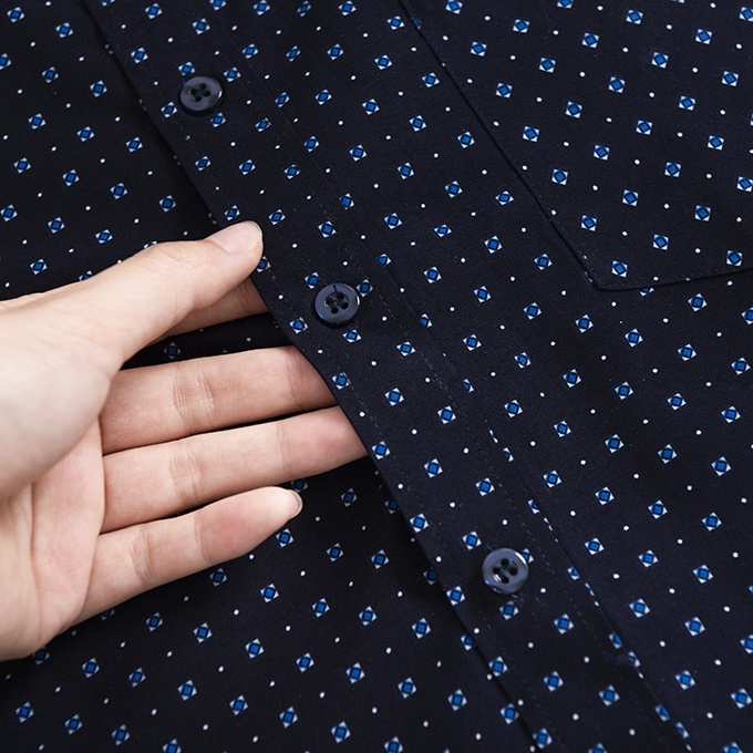 Áo Sơ Mi Nam Công Sở Trung Niên Ngắn Tay Xanh Tím Than Vải Cotton Họa Tiết Hoa Nhí thương hiệu Anton – 809
