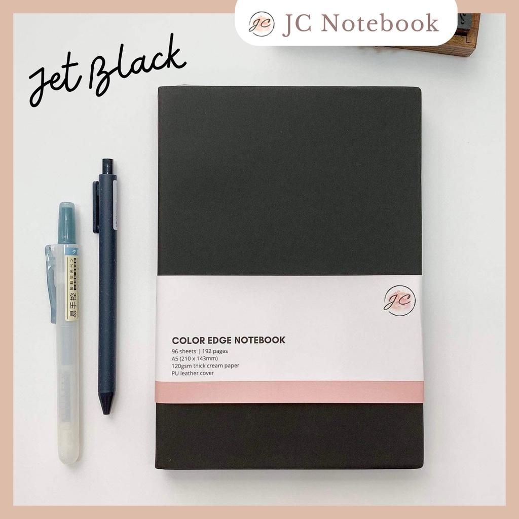 Jet Black Color Edge Notebook | Sổ Bìa Da Mềm | Sổ Ghi Chép A5 Bìa Da In Viền Màu | Sổ Da PU Đen Ruột Line Kẻ Ngang
