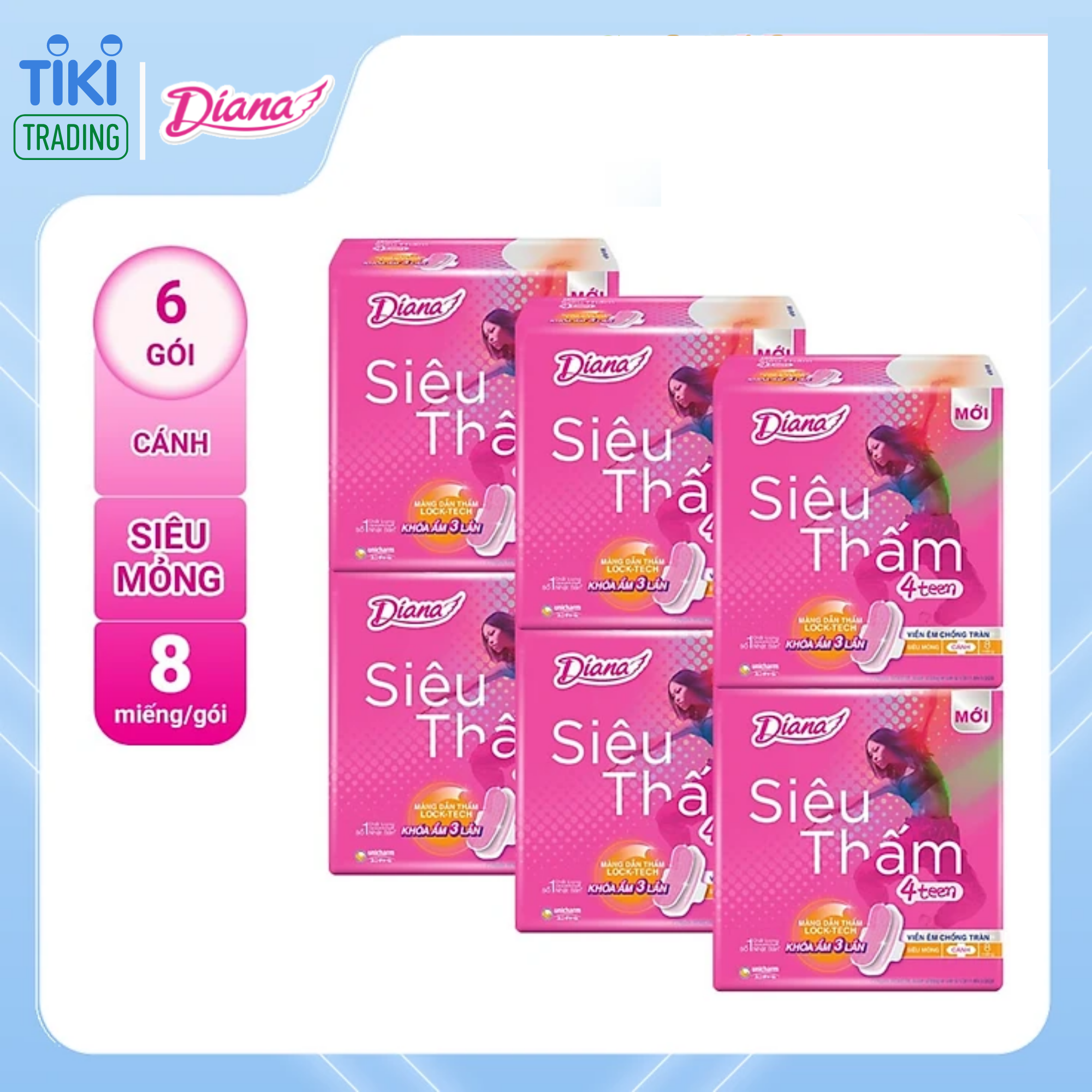Combo 6 Băng Vệ Sinh Diana 4Teen Siêu Mỏng Cánh