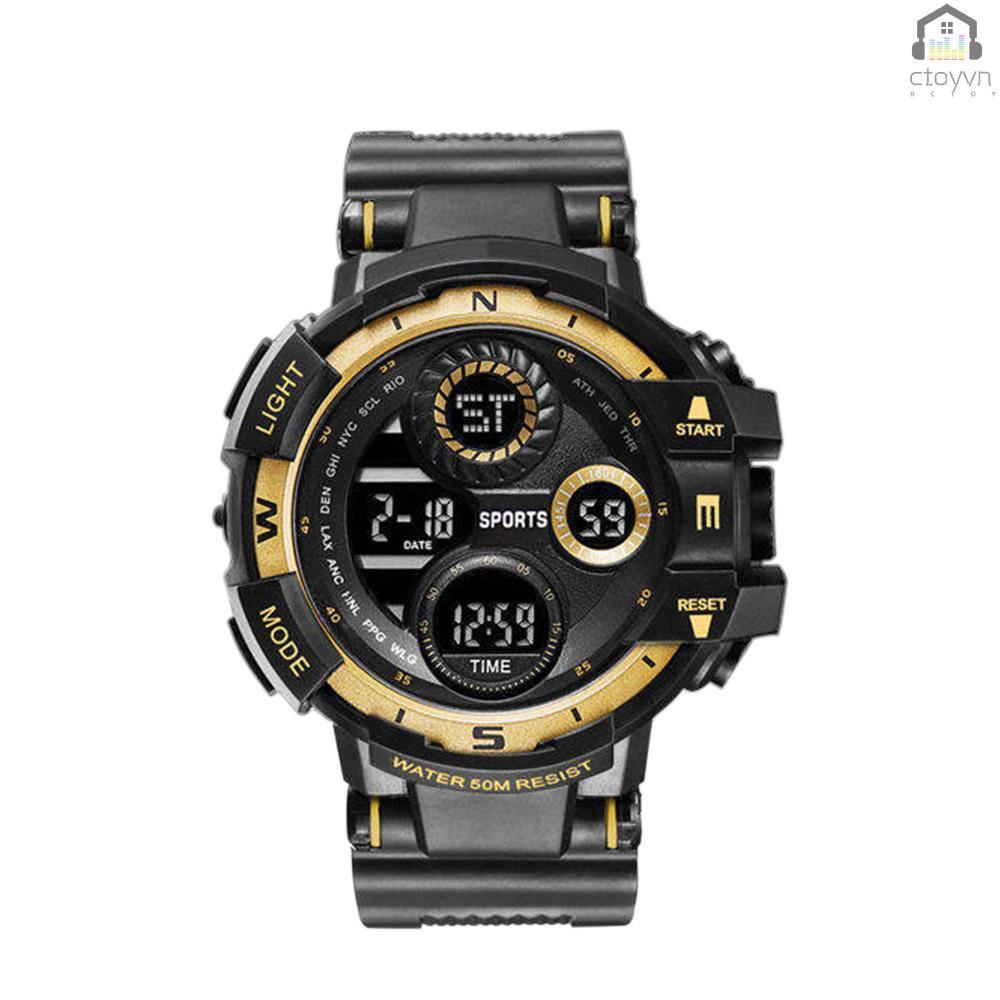 Đồng hồ đeo tay điện tử chống thấm nước màn hình lớn có báo thức và chuông báo cho nam