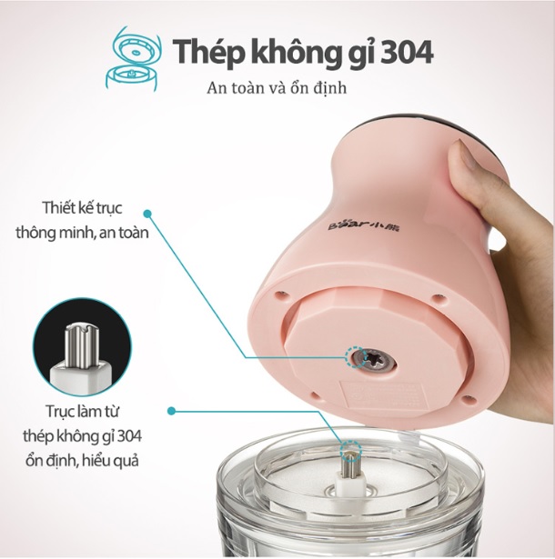 Máy Xay Thịt,Thực Phẩm Đa Năng Bear QSJ-B02U2 Dung Tích 600ML  - Hàng Chính Hãng