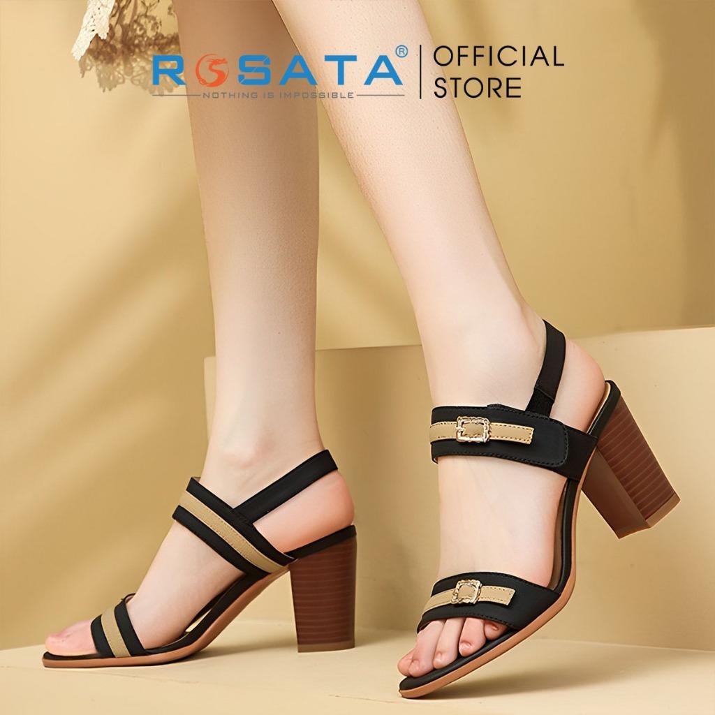 Dép nữ ROSATA RO528 giày xăng đan cao gót 7 phân thời trang thanh lịch mũi nhọn quai dán - Đen
