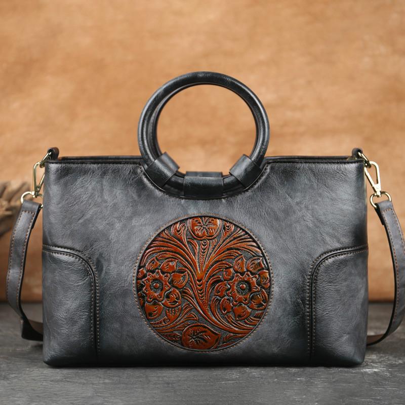 Hàng Mới 2021 Chất Lượng Cao Da Nữ Túi Xách Retro Handmade Dập Nổi Túi Xách Đeo Vai Nữ Công Suất Lớn Nữ Sứ Giả Túi