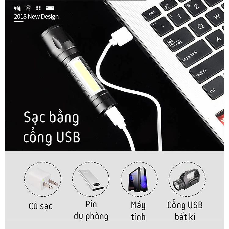 Đèn pin mini siêu sáng bỏ túi 2in1 có zoom xa gần kèm hộp đựng- Hàng chính hãng
