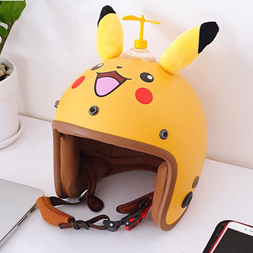 Nón Bảo Hiểm Phượt SRT 3/4 Pikachu tặng chong chong gắn nón màu ngẫu nhiên + Kèm lưỡi chai chống nắng, chống chói tự tháo lắp siêu tiện lợi