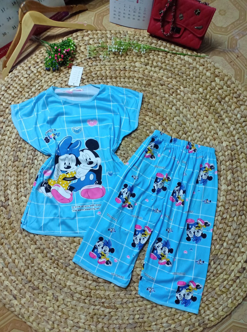 Set bộ đồ mặc nhà, đồ ngủ thun cotton in hình siêu xinh kèm ảnh thật