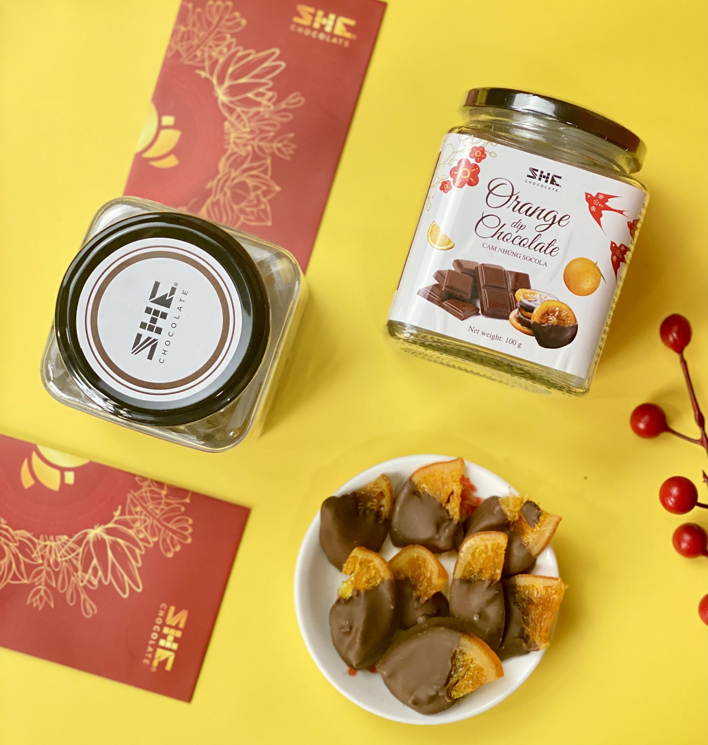 Combo 2 hũ Cam nhúng Socola - SHE Chocolate - Hũ 100g - Bổ sung năng lượng, tốt cho sức khỏe. Quà tặng người thân, dịp lễ, thích hợp ăn vặt