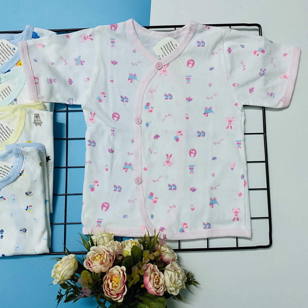 Set 5 áo sơ sinh cotton Tay Ngắn cài Xéo Họa Tiết JOU-Tomtom Baby cho bé trai, bé gái