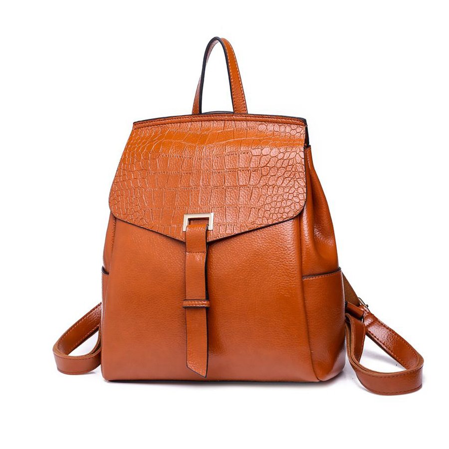 Women's College Style Backpack Crocodile Leather Texture Student Bag