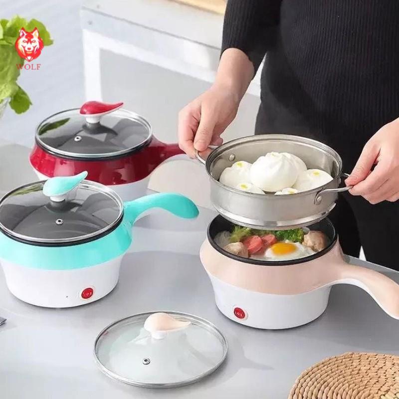 Ca nấu mì siêu tốc, nồi nấu đa năng mini siêu tốc 18cm + Tặng kèm khay hấp