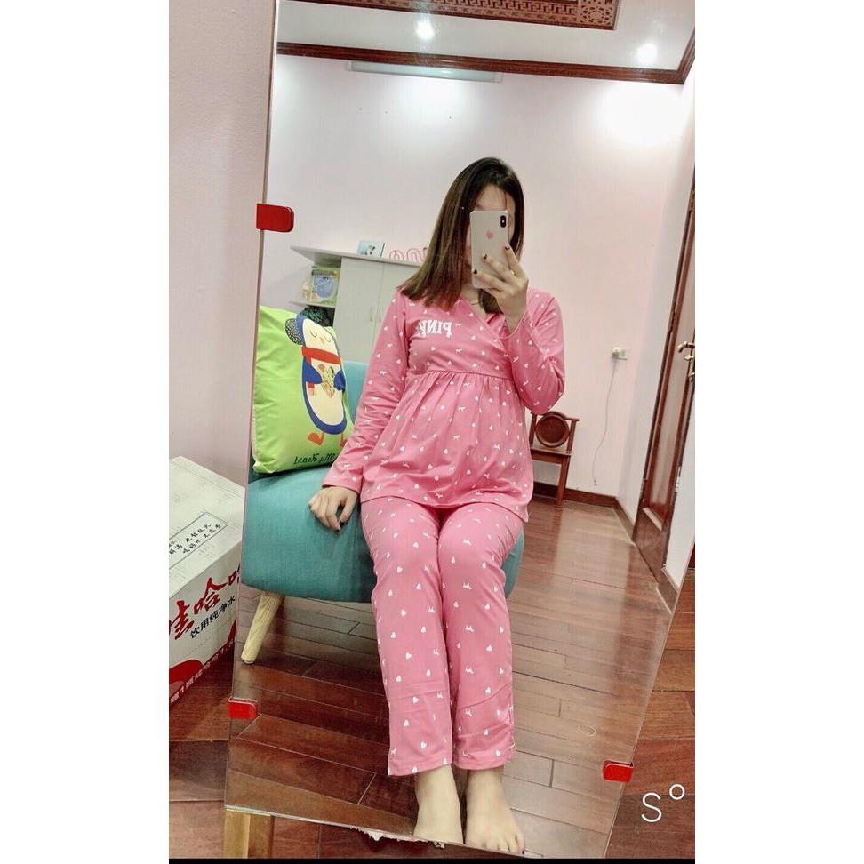 Bộ bầu pink vạt chéo cho con ti dễ dàng - Bộ mặc bầu và sau sinh