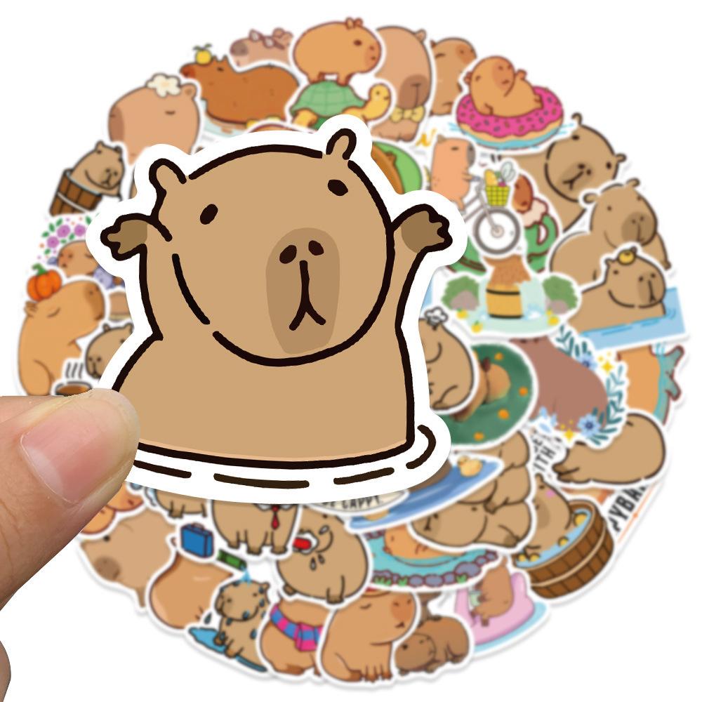 Sticker capybara chuột lang nước hoạt hình cute dán mũ bảo hiểm, guitar, ukulele, điện thoại, sổ tay, laptop-mẫu S66