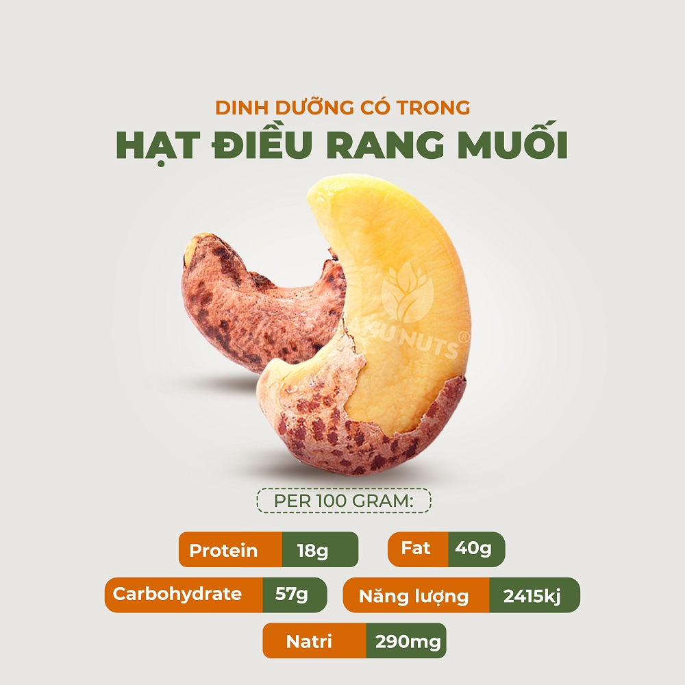 Hạt điều rang muối nguyên hạt TANU NUTS điều vỏ lụa Bình Phước sw 220 giàu dinh dưỡng tốt cho bàu bầu