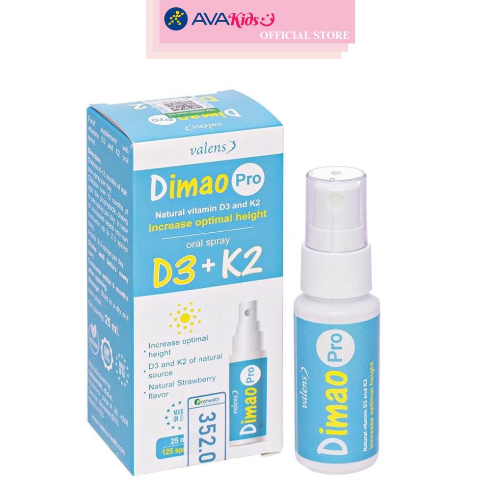 Lọ xịt Valens Dimao Pro D3+K2 hỗ trợ hấp thu canxi 25 ml (từ 0 tháng)