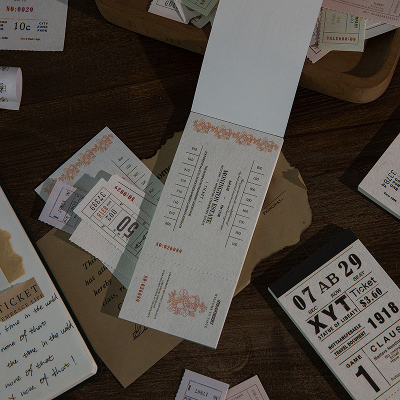 Mix 40 tờ ticket 8 mẫu dễ xé dùng để trang trí sổ tay theo phong cách cổ điển vintage junkjournal