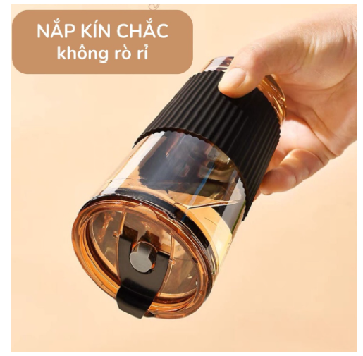 Cốc Thủy Tinh Bọc Da Cao Cấp Tặng Kèm Nắp Đậy Và Ống Hút GD596-LyTT