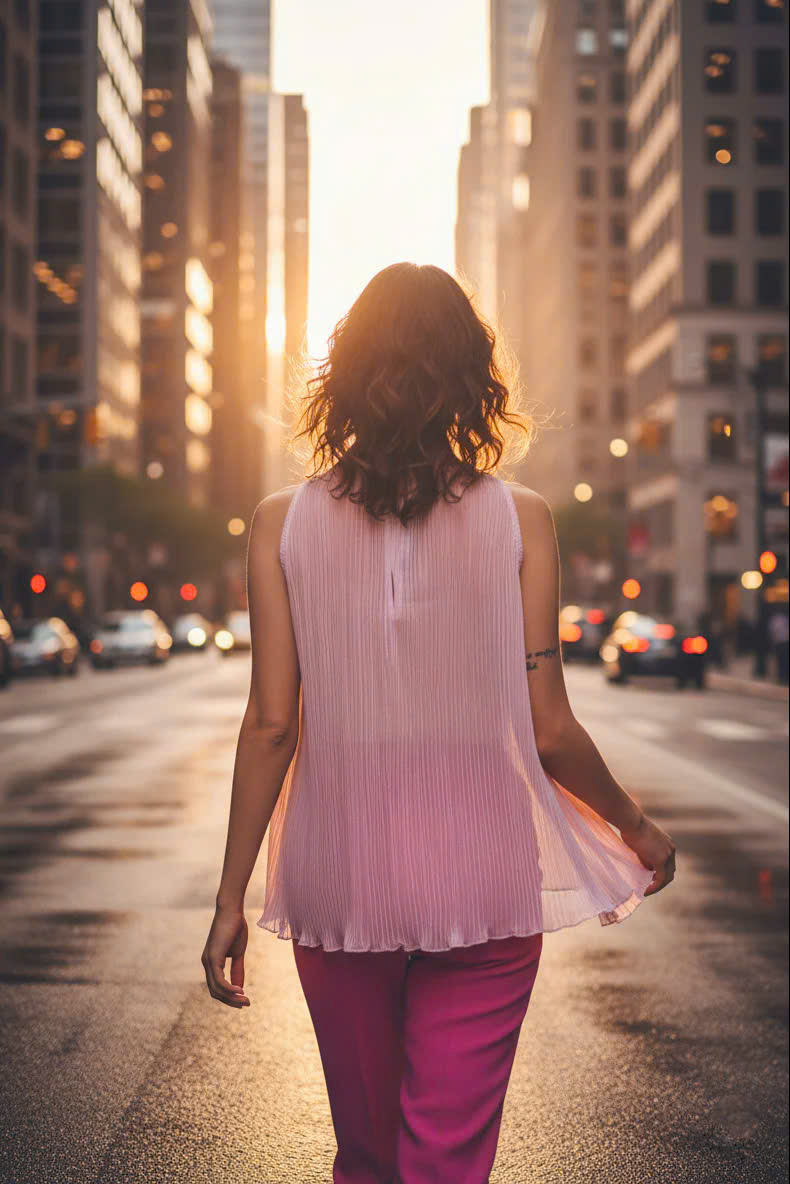 Áo Sơ Mi Vai Yếm Dập Ly, Áo Sát Nách Cổ Sơ Mi Hồng thời trang thiết kế Hity TOP246