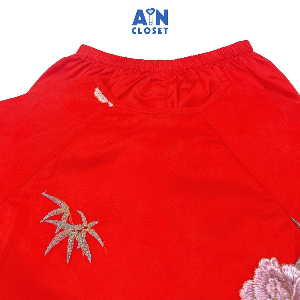 Bộ quần áo Bà Ba Dài tay ngắn bé gái họa tiết Trúc Tơ Đỏ - AICDBG9N6LWN - AIN Closet